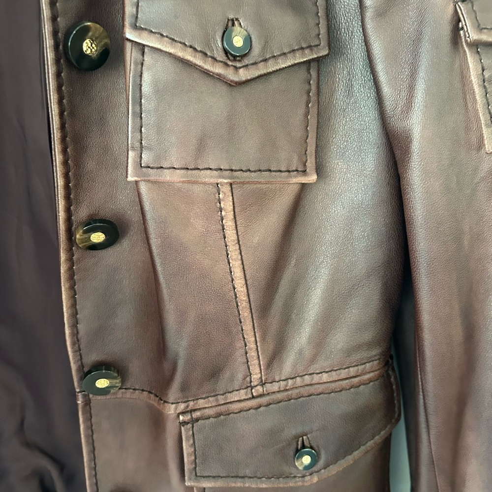 Tory Burch brown leather Sgt Pepper jacket size 6 - Picture 3 of 12